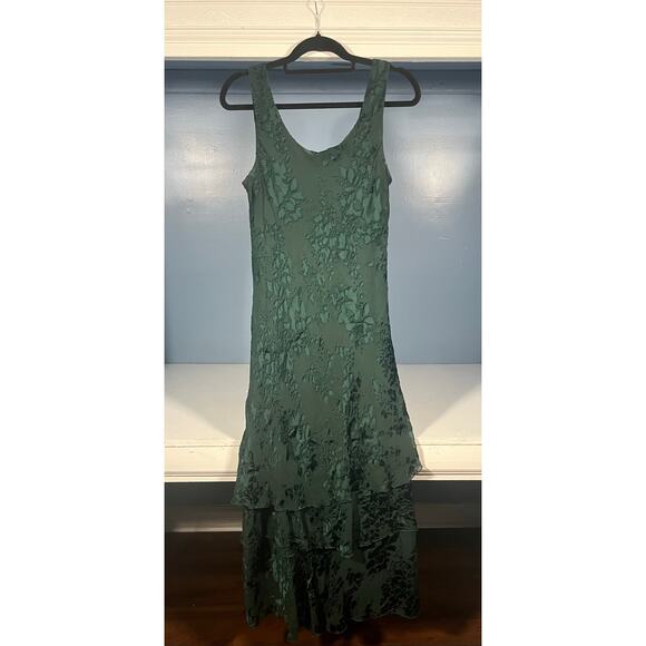 R&M Richards VTG Green Burnout Silk Blend Floral Tiered Maxi Dress Size Medium - Picture 2 of 12